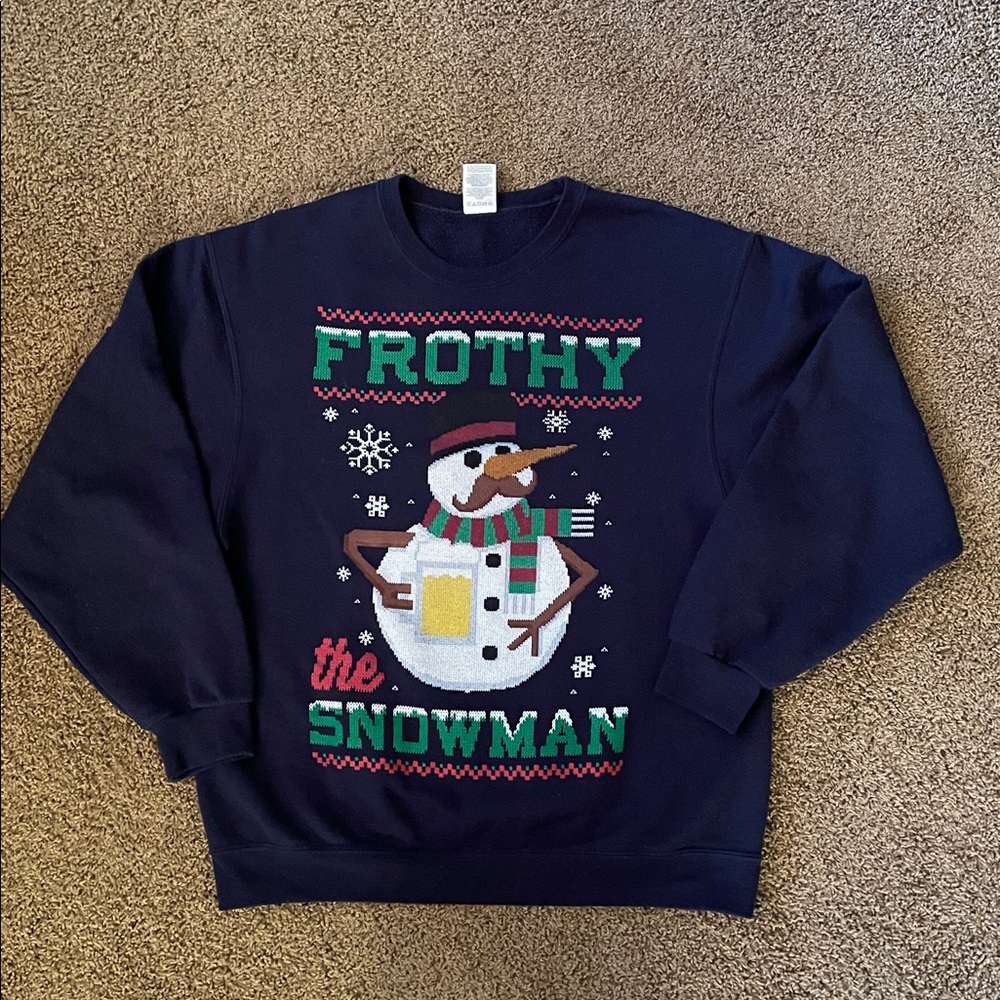 Jerzees Navy Sweatshirt with Red and Green Pattern